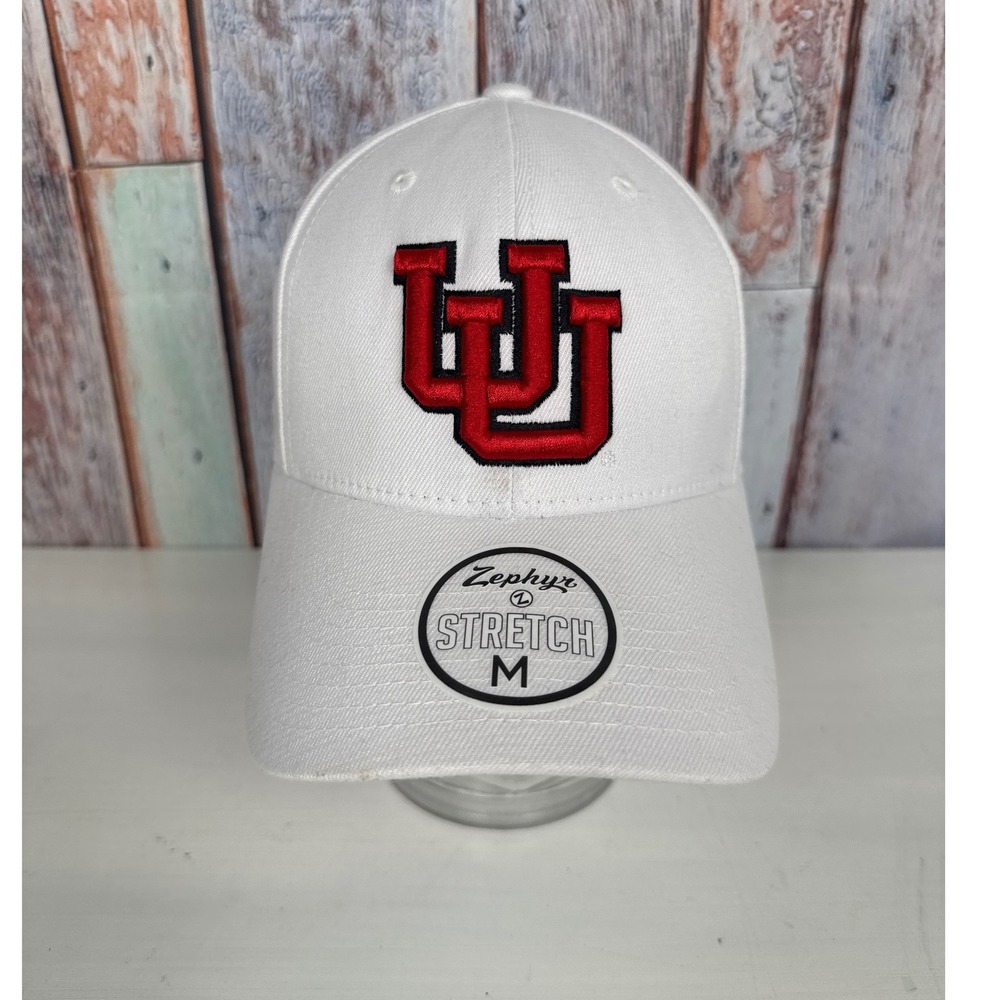 University of Utah Utes Zephyr Stretch Fit Hat White Red Medium Football NCAA